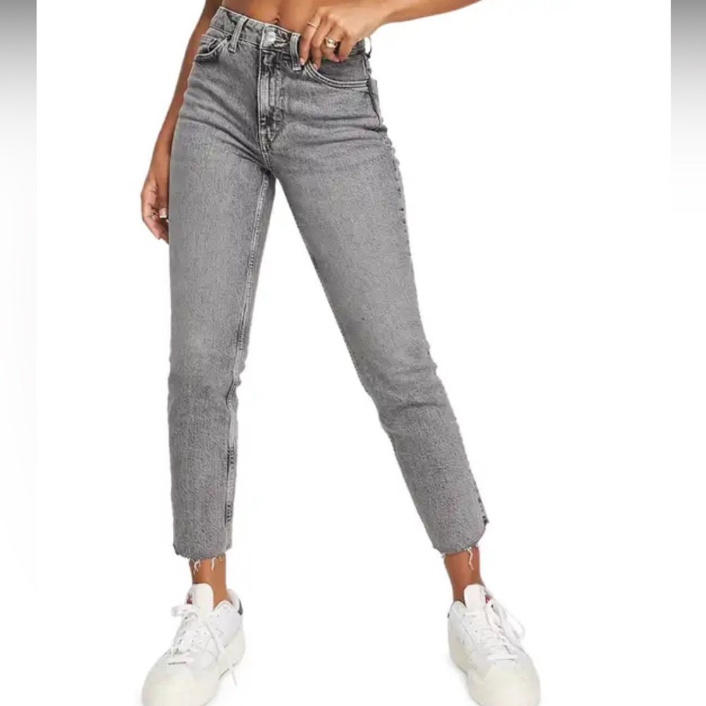 Topshop High Waste Raw Hem Straight Leg Jeans